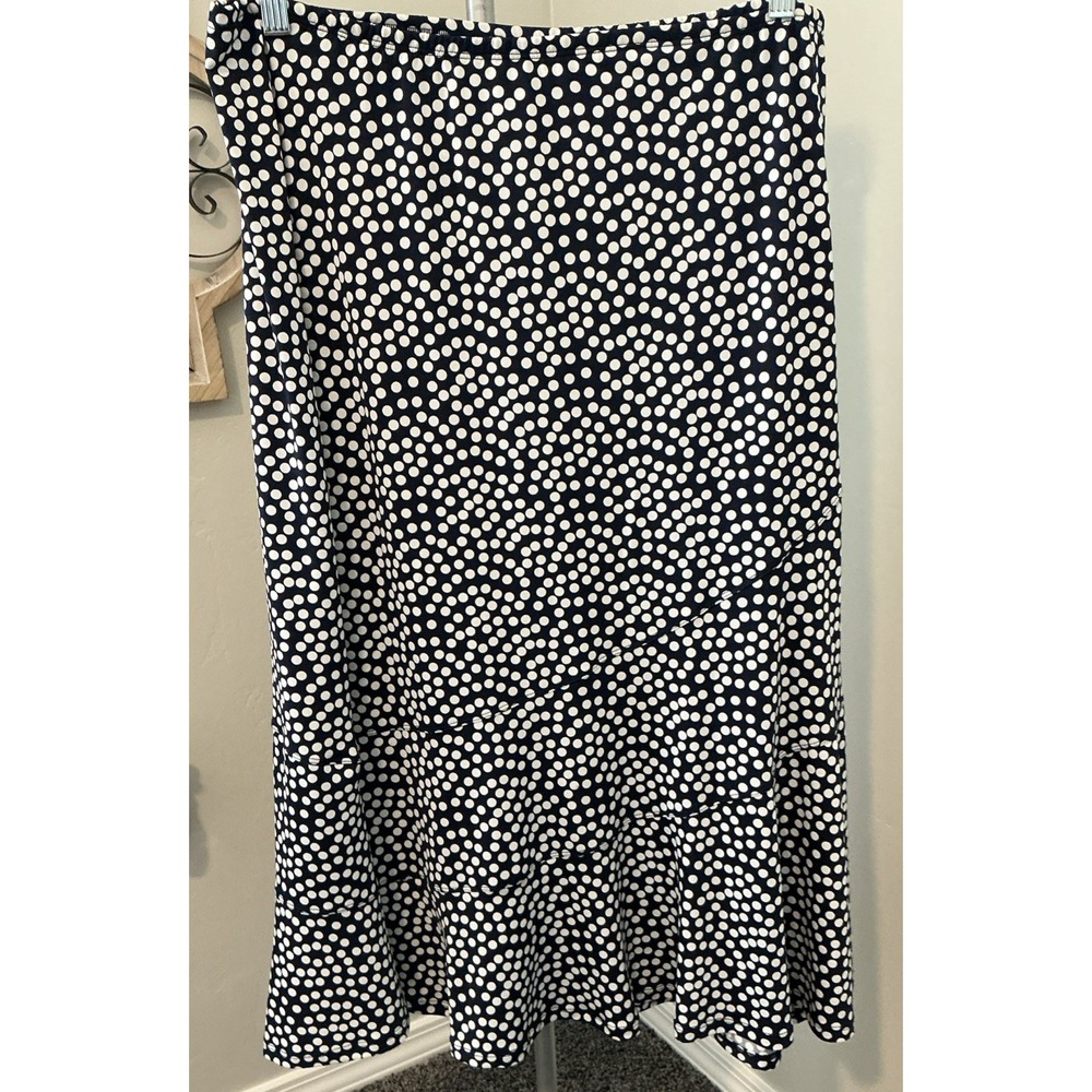 NY Collection Navy Blue White Polka Dot Fit and Flare‎ Skirt M EUC